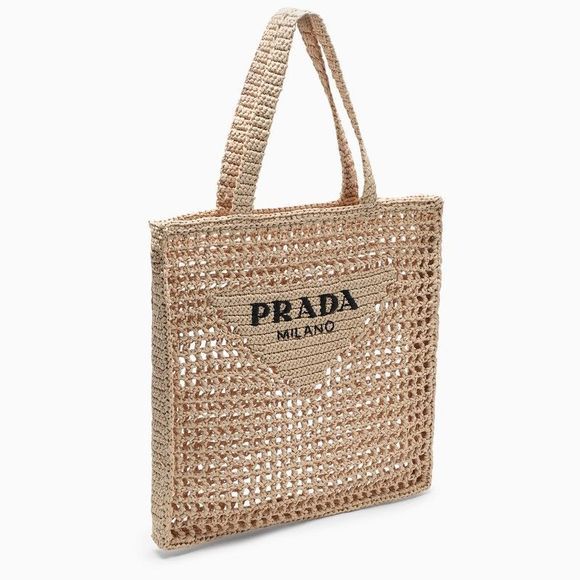 Prada Natural Logoed Crochet Tote Bag - Picture 2 of 5